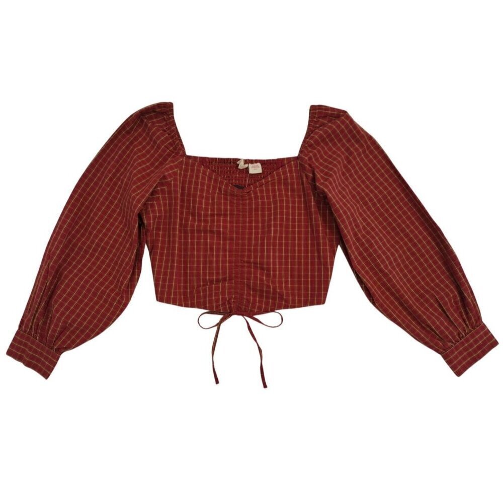 Levi's red plaid blouse, slim fit, long puffed sleeves, Size S, NWT